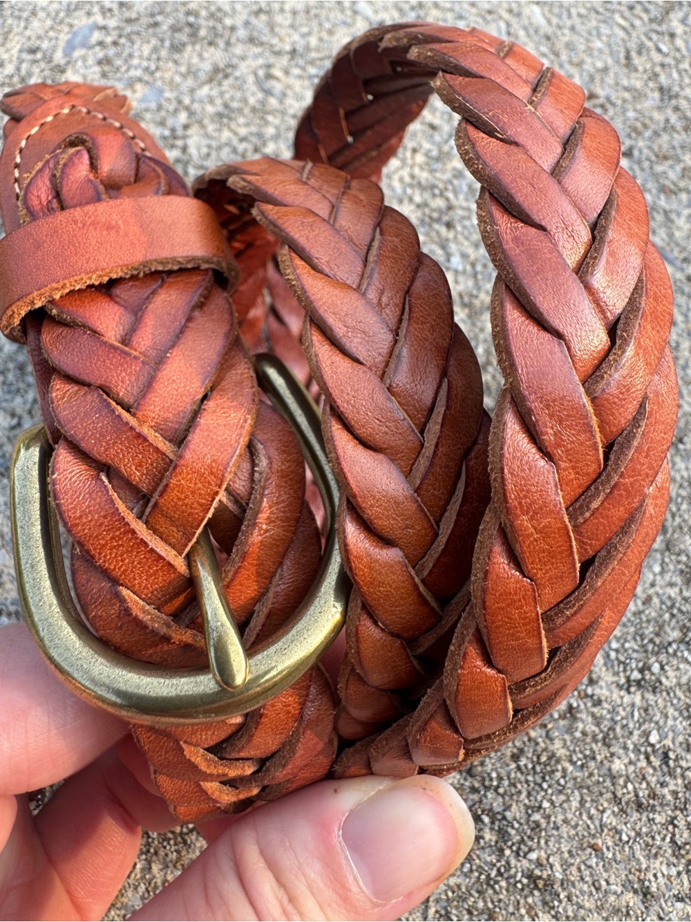 J. Crew Braided Leather Belt in Rich Brown Cognac with Brass Buckle XS/S 40” - Picture 15 of 16